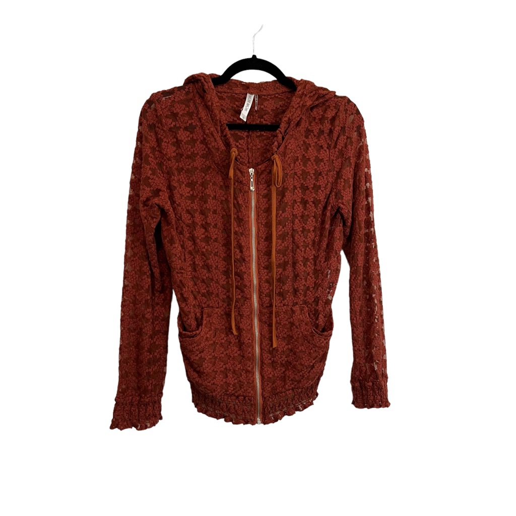 Murmur Mur Mur Lace Overlay Floral Full Zip Hooded Jacket Shirt Orange Womens S